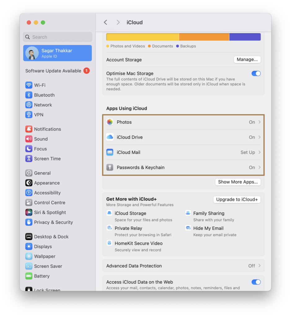 Turn iCloud for Apps on Mac on